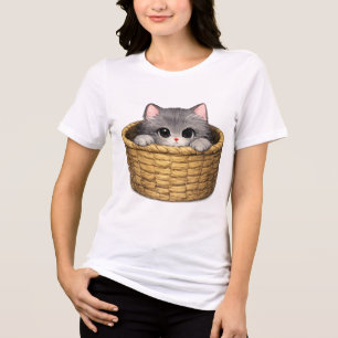 Gatinho Cinza Fofo em Cesta