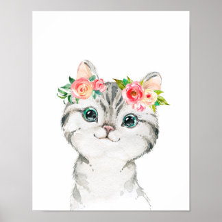 Gatinho com Impressão de Arte das Flores de Água