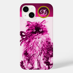 GATINHO COM monograma COR-DE-ROSA FÚCSIA de pedra
