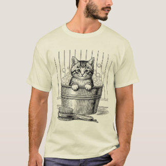 Gatinho de Banho Vintage Fofo – Camiseta de Mão