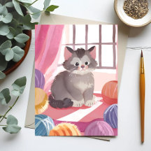 Gatinho de Bola de Fio | Cartão Postal de Gato em