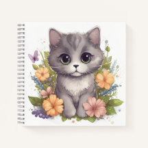 Gatinho de Cinza giro com flores de primavera