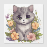 Gatinho de Cinzas bonitas com flores Kawaii Chibi