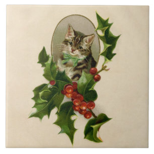 Gatinho de Natal Vitoriano em Tabby Antigo com Aze