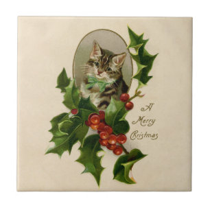 Gatinho de Natal Vitoriano em Tabby Antigo com Aze