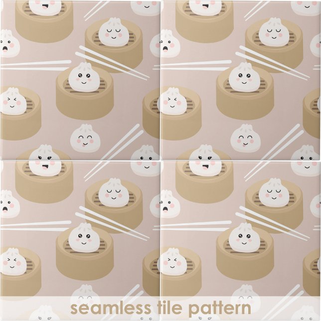 Gatinho de Navio a vapor de Idiotas Kawaii Cute (Cute Kawaii Dumplings Steamer Chopsticks Kitchen Ceramic Tile)