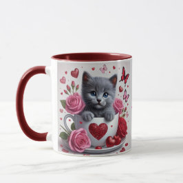 Gatinho de xícara Russian Blue no Dia dos Namorado