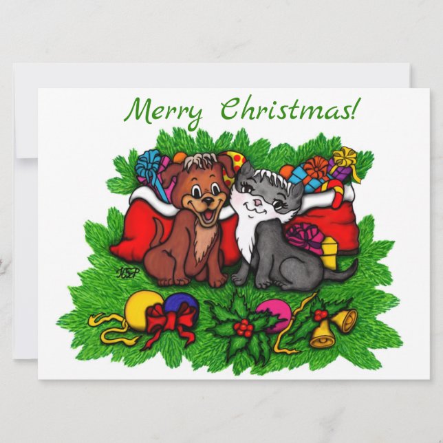 Gatinho e puppy, XMas feliz (Frente)
