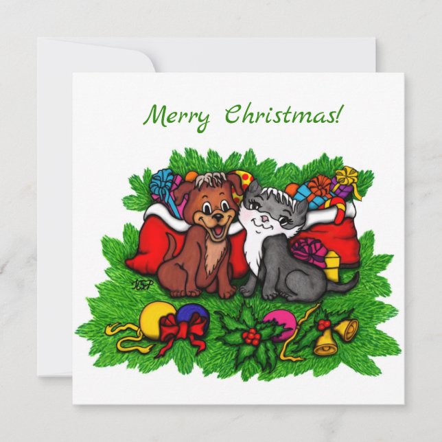 Gatinho e puppy, XMas feliz (Frente)