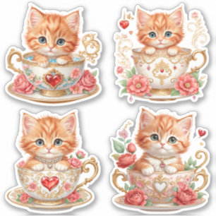 Gatinho Elegante nos adesivos Teacup - Design Flor