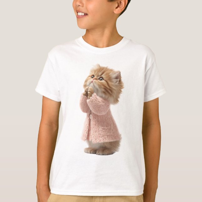 Gatinho em Suéter Rosa Fofa Crianças (Frente)