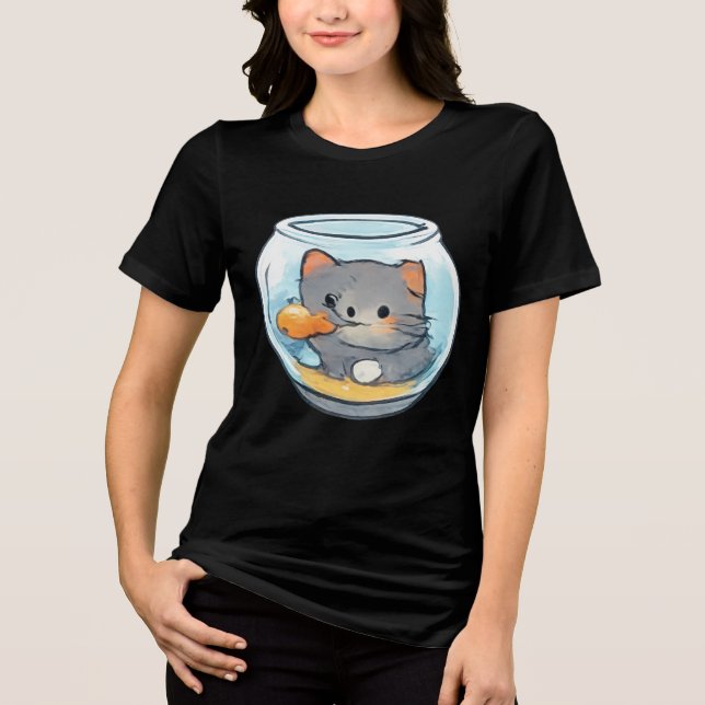 Gatinho em Tigela de Peixes Fofos (Frente)