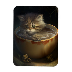 Gatinho em um ímã flexível de teacup amarelo