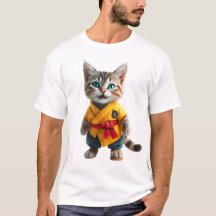 Gatinho Encantador em Camiseta de Quimono Amarelo