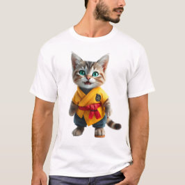 Gatinho Encantador em Camiseta de Quimono Amarelo