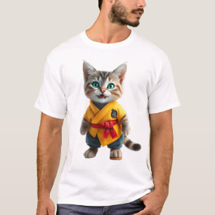 Gatinho Encantador em Camiseta de Quimono Amarelo