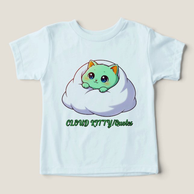 Gatinho Fofo Kawaii de Menta na Nuvem (Design frontal)