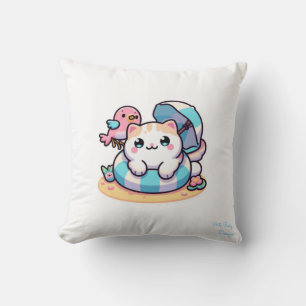 gatinho fofo kawaii na praia Almofada de Arremesso