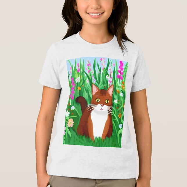 Gatinho Ginger Brown em Campo de Flores (Frente)