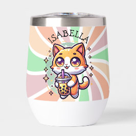 Gatinho Kawaii Bonito com Chá de Bolha Personaliza
