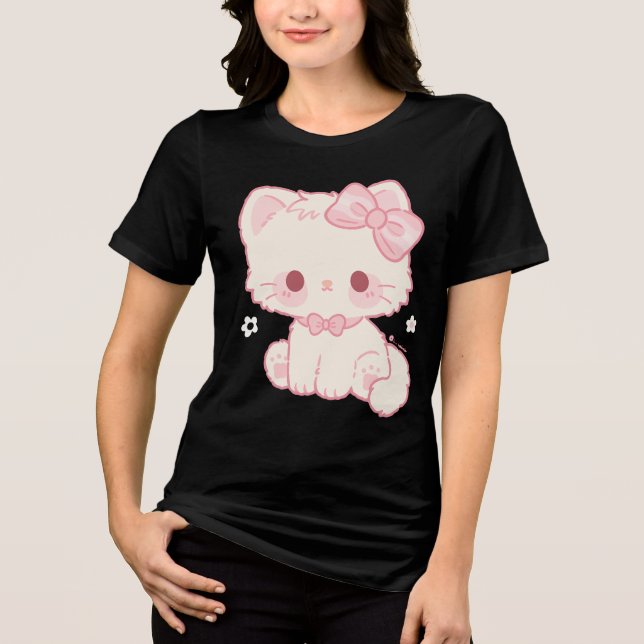 Gatinho Kawaii Pastel com Laço (Frente)