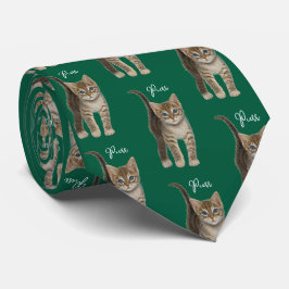 Gatinho Malhado Com Gravata de Texto