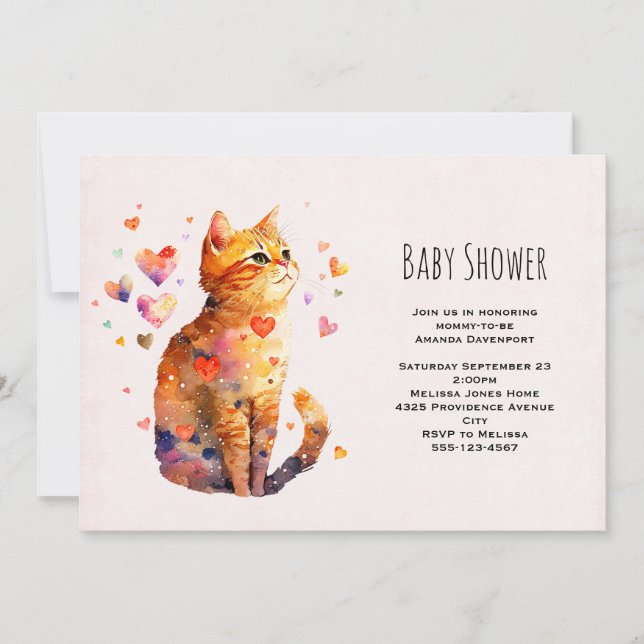 Gatinho Malhado Fofo com Chuvas de Amor Convite de (Frente)