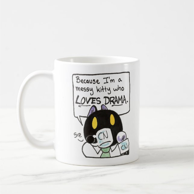 Gatinho Mensageiro que ama caneca de Drama (Esquerda)