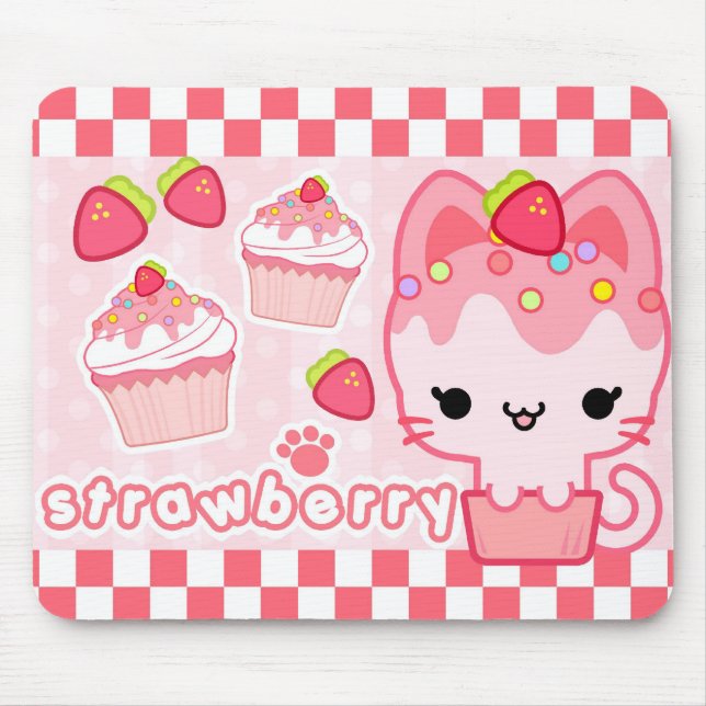 Gatinho Mousepad do cupcake da morango (Frente)