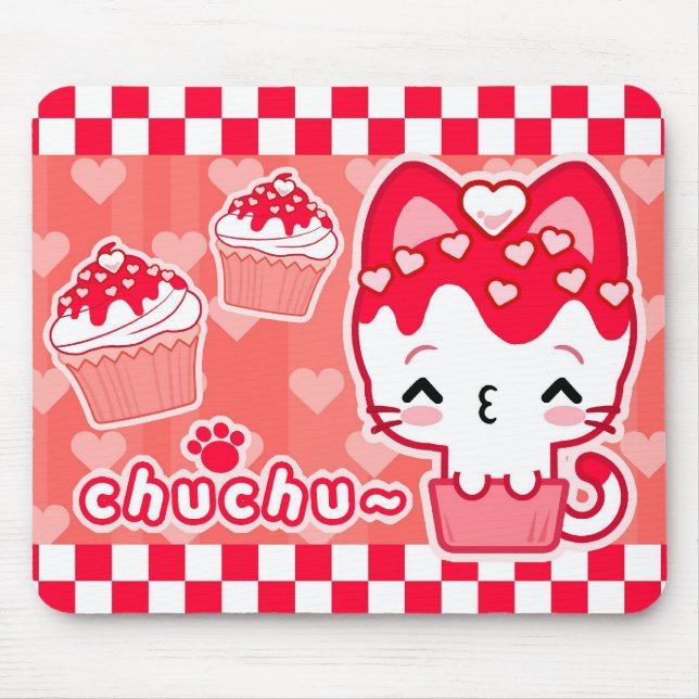 Gatinho Mousepad do cupcake dos namorados (Frente)