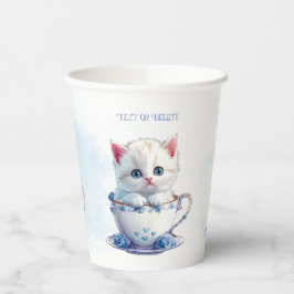 Gatinho na taça Flores de Papel Azuis