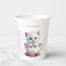 Gatinho na taça Flores de Papel Rosa