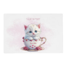 Gatinho na taça Flores Rosa