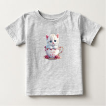 Gatinho na taça Flores Rosa Camisa