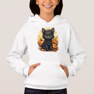 Gatinho Negro e Halloween de Jack O-Lantern