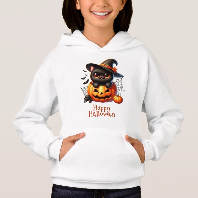 Gatinho Negro em Pumpkin de Halloween (Frente)