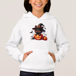 Gatinho Negro em Pumpkin de Halloween
