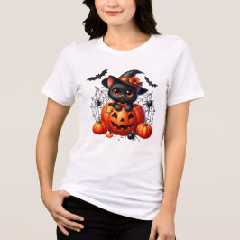 Gatinho Negro em Pumpkin de Halloween