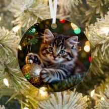 Gatinho no Pinheiro de Natal Personalizado