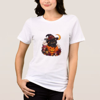 • Gatinho Preto de Halloween Fofo Bruxa em Camisa