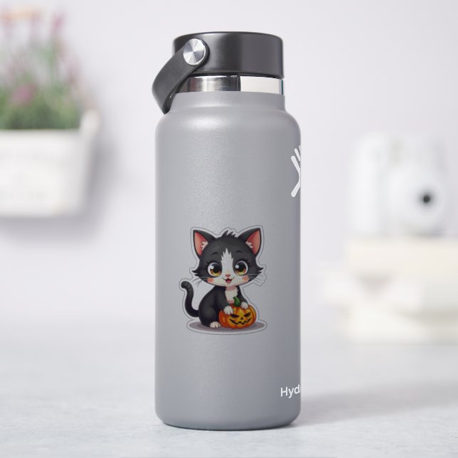 Gatinho Preto e Branco Fofo e Assustador – Adesivo (HidroFlask)