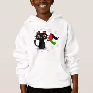 gatinho preto fofo segura bandeira da Palestina
