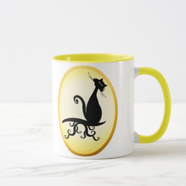 Gatinho preto que olha o canecas ovais (Direita)