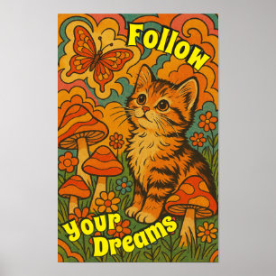 Gatinho Psicodélico Retro Observando Poster de Bor