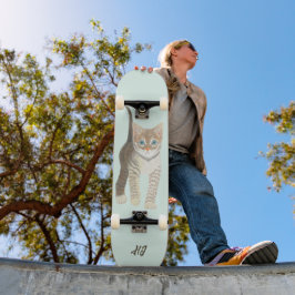 Gatinho Rajado Com Skate De Texto