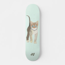 Gatinho Rajado Com Skate De Texto