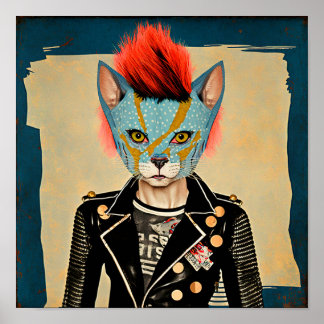 Gatinho Rock and Roll - Punk Cat Poster de Arte