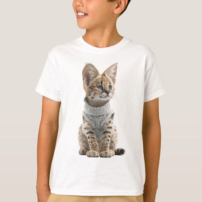 Gatinho Serval Aconchegante em Suéter Cinza para C (Frente)