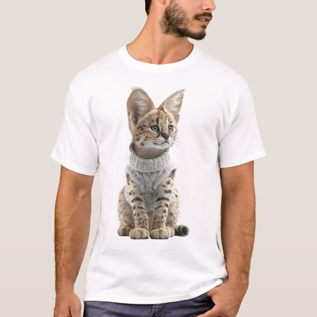Gatinho Serval Adorável em Suéter de Tricô (Frente)