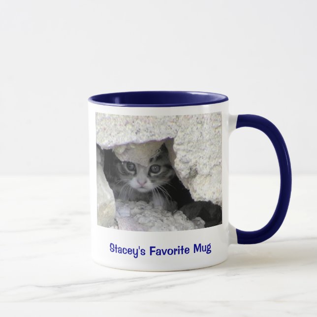 gatinho sob o patamar, a caneca favorita de Stacey (Direita)